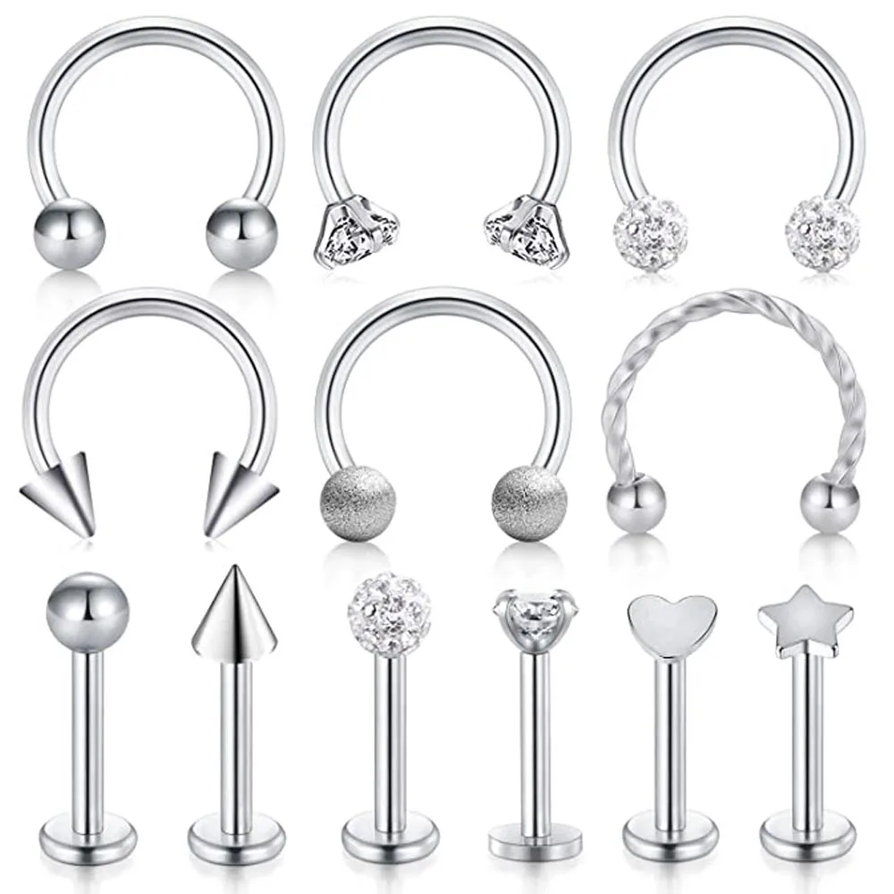 

18 Стиль Нержавеющая сталь Rook Daith серьги на Козелок живота, украшение для пирсинга губ бровей шпильки хрящевая спираль кубический штанга для...