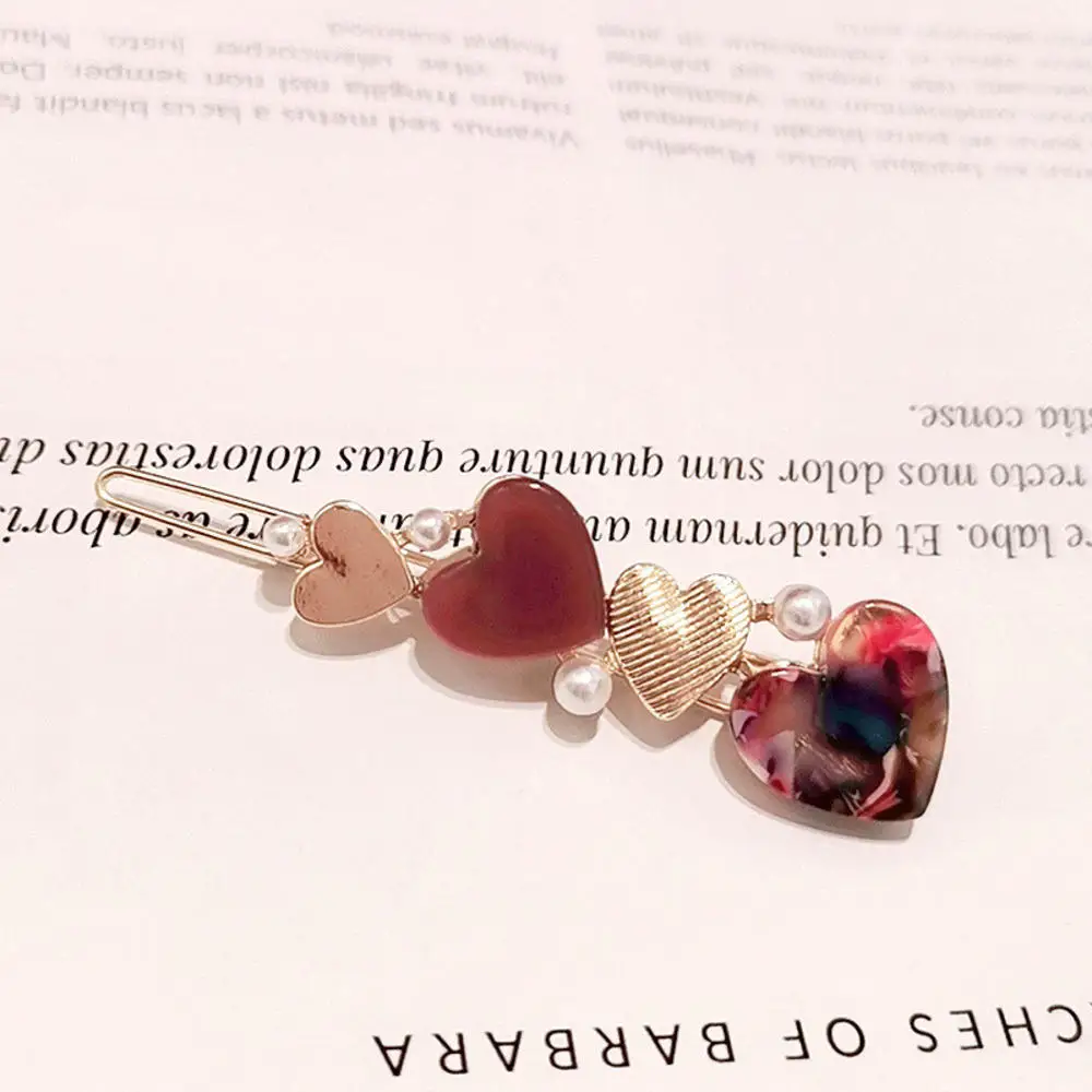 

Cute Acetic Acid Love Heart Hairpins Metal Macaron Color Pearl Hair Clips Women Girls Hair Styling Tools Women Girls Hair Style