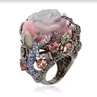 Кольца в этническом стиле, обручальное Винтажное кольцо с черным, золотым металлом, розовым пионом, розовым цветком розы, веткой дерева, лозой, Ящерицей, розовыми, синими кристаллами
