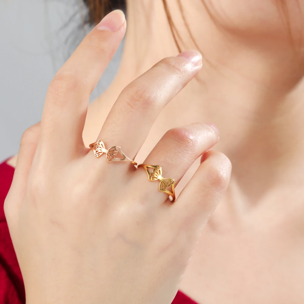 Нержавеющая сталь Skyrim вырезные кольца бабочки женское минималистичное кольцо