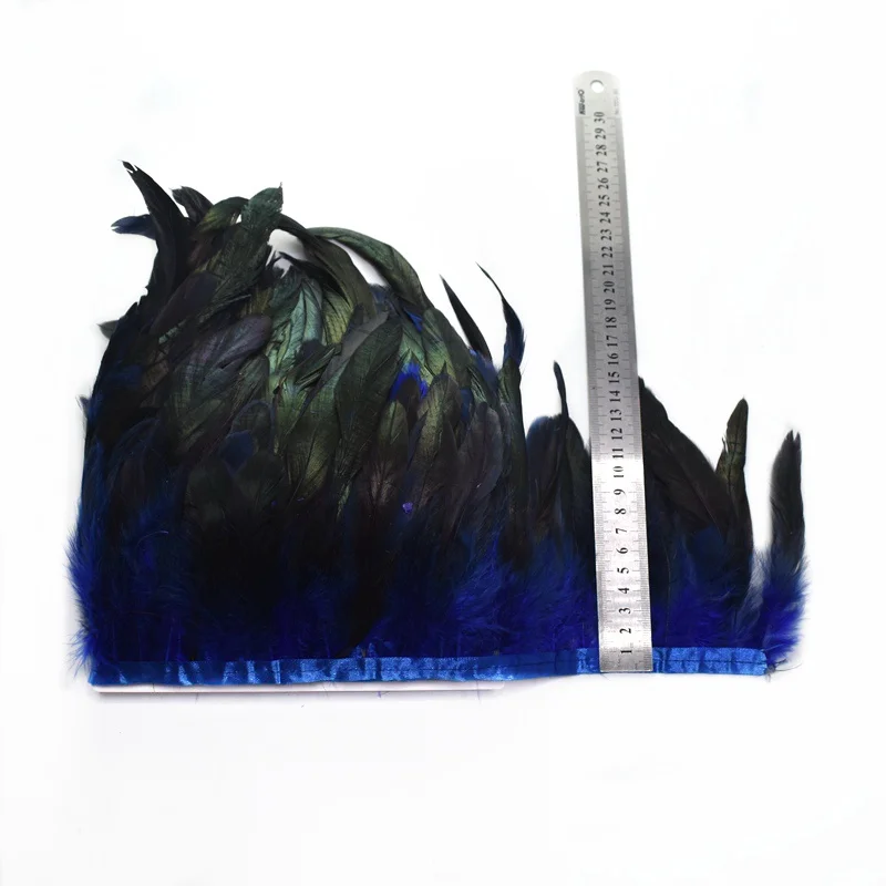 Royal blue 1 метр натуральный петух перья отделка бахрома для рукоделия plumas 13-18 см черные перья ленты DIY швейная одежда вечерние украшения - Цвет: Royal blue