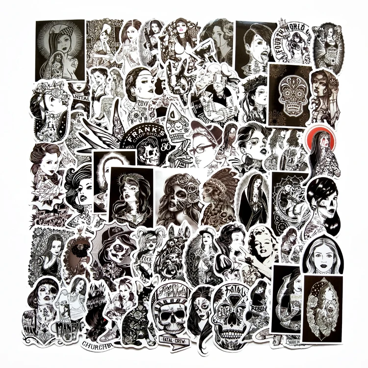 68 шт. черно-белые наклейки для тату красоты автомобиля сексуальные Граффити