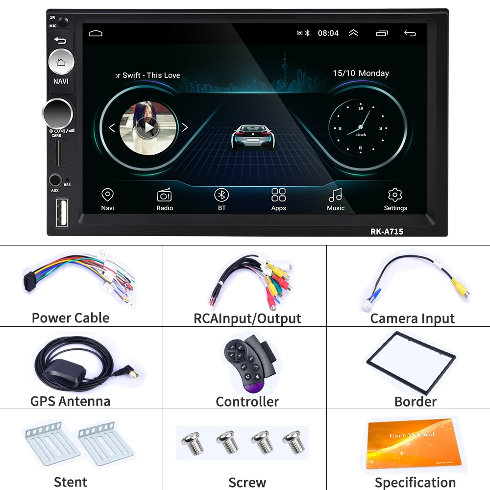

Hikity Android 2 Din Car Radio GPS Wifi Multimedia MP5 Player 7'' Audio Stereo For for Nissan Hyundai Kia Toyata Chevrolet Ford
