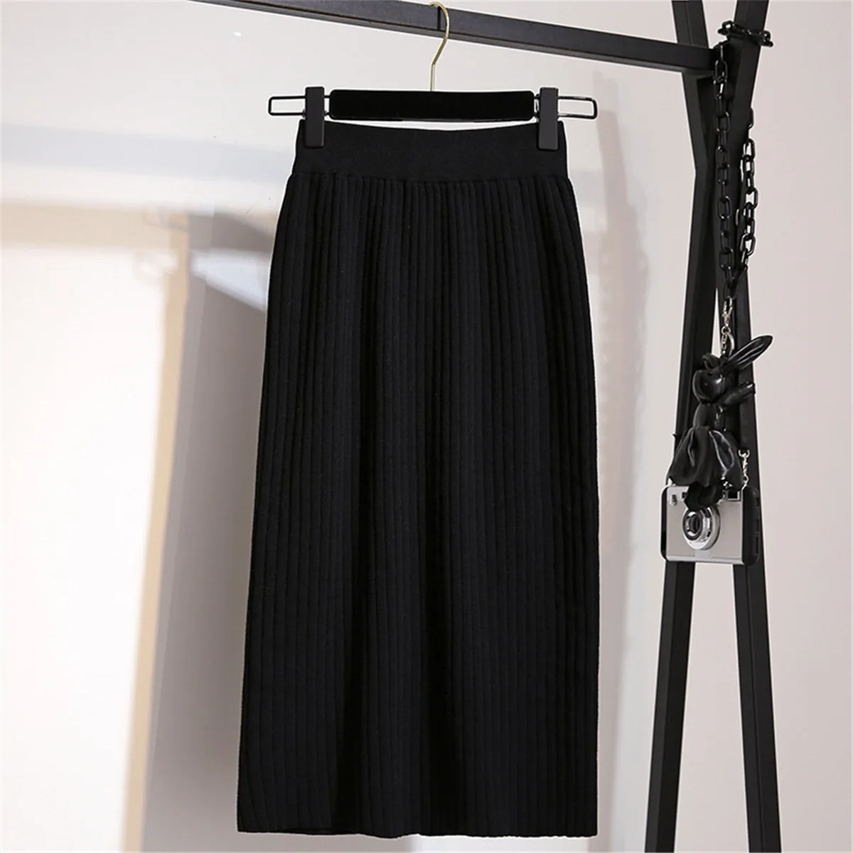

TIGENA Knitted Women Midi Skirt 2021 Autumn Winter Casual Solid All-mtach Slit Mid-length High Waist Pencil Skirt Female Ladies