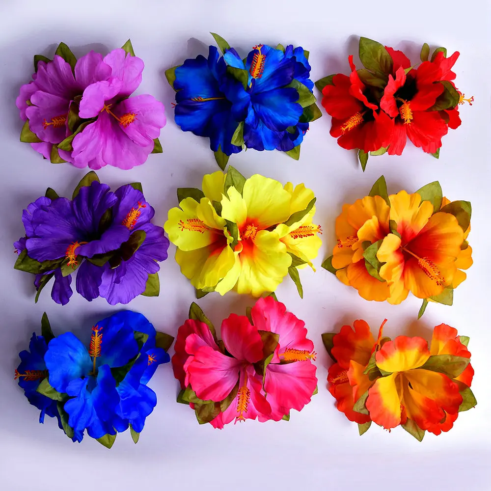 Free Shipping 50pcs/lot Hc00039 10color Artificial Silk Three Hibiscus Hair Clip Accessories Hawaii Tropical Flower