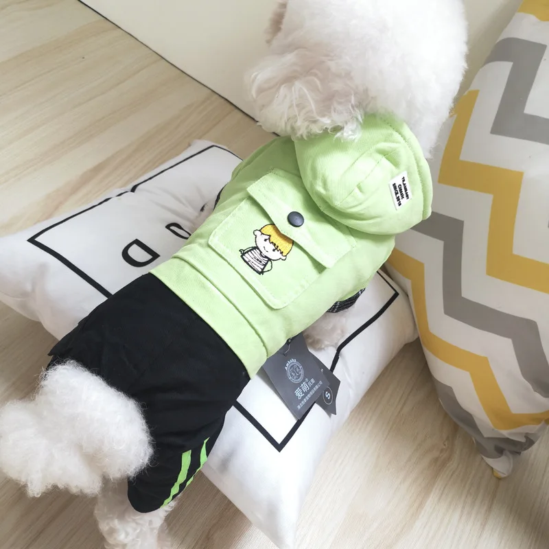 Зимняя хлопковая теплая одежда с подкладкой для собак двухсторонняя зеленая