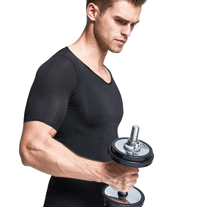 Мужская Летняя утягивающая корректирующая футболка с поясом на талии