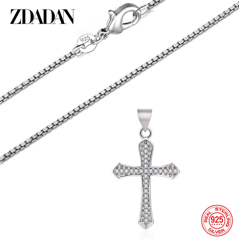 

ZDADAN 925 Silver Cross Necklace Chain For Men Women Wedding Jewelry Gift
