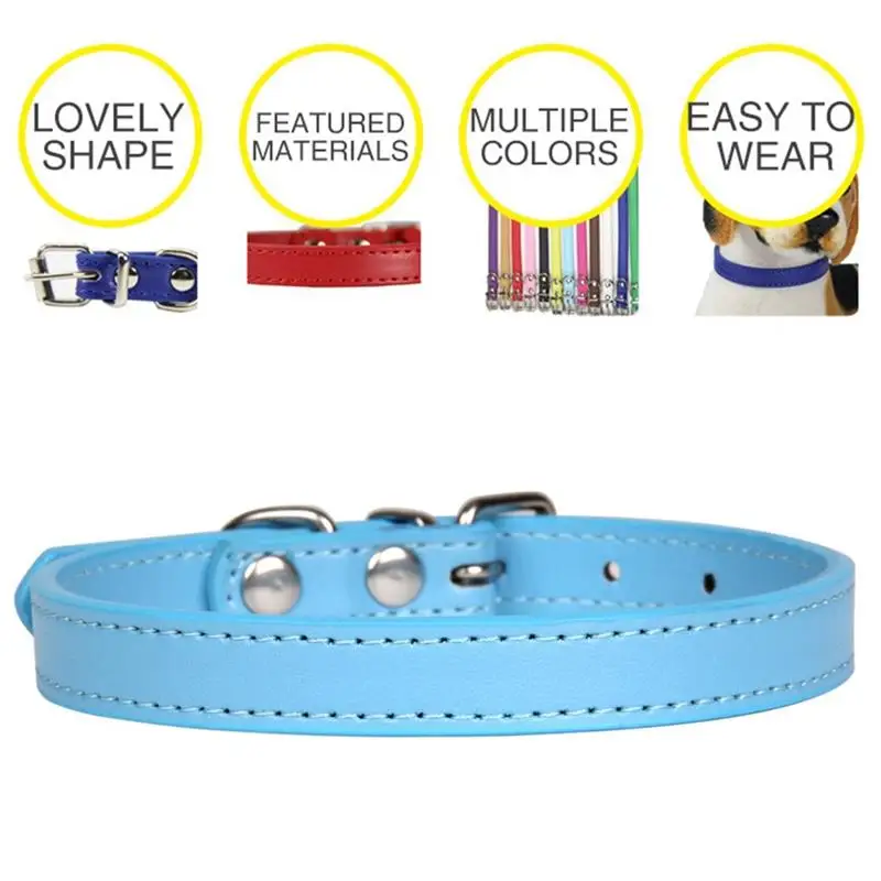 

Cute Cat Collar Solid Color Faux Leather Adjustable Metal Buckle Pet Collars With Bells Cats Products For Pets Dog Accessories
