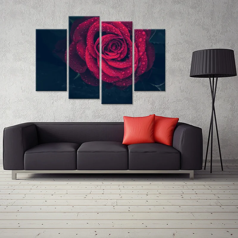 

Flowers Canvas Painting Beautiful Rose Flower Wall Art Poster 4 Pieces Floral HD Print Home Decor Modern Picture