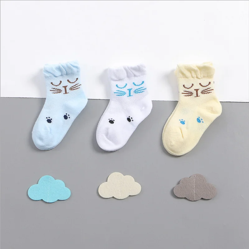 Calcetines de algod&oacute;n para beb&eacute; de 0 a 3 a&ntilde;os, medias con patr&oacute;n de gato, de color puro, para verano-0