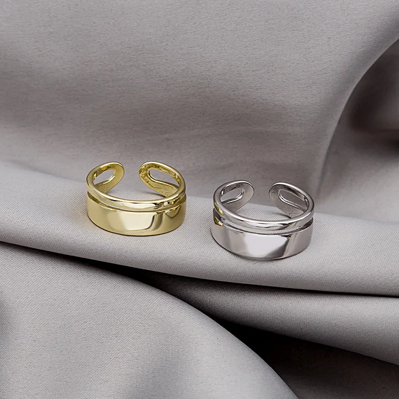 

Korean Double Layer Open Metal Rings For Women Gold Silver Hollow Geometric Finger Ring Fashion Jewelry Wedding Female 2021 Hot