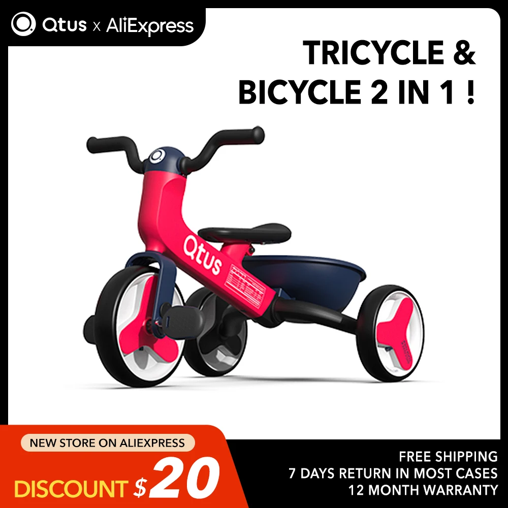 

Qtus QR3 4-In-1 Balance Bike, Transform Tricycle, Premium EVA Wheels, HEPE/PP/Aluminium Alloy Frame, From 2 to 5 years, Red Blue
