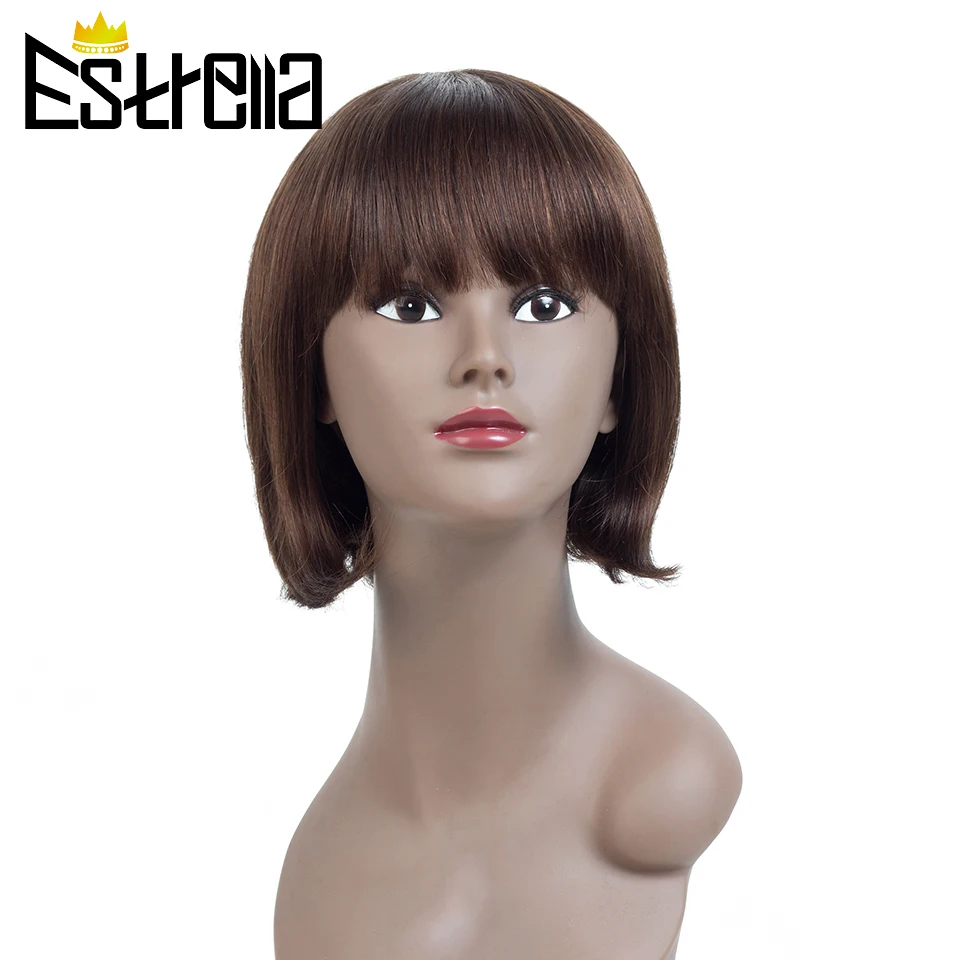 Короткие прямые черные парики из натуральных волос с челкой бразильские не Реми