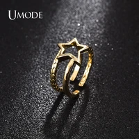 umode new double layer irregular hollow star ring for women femme adjustable wedding rings gold color fashion jewelry ur0614