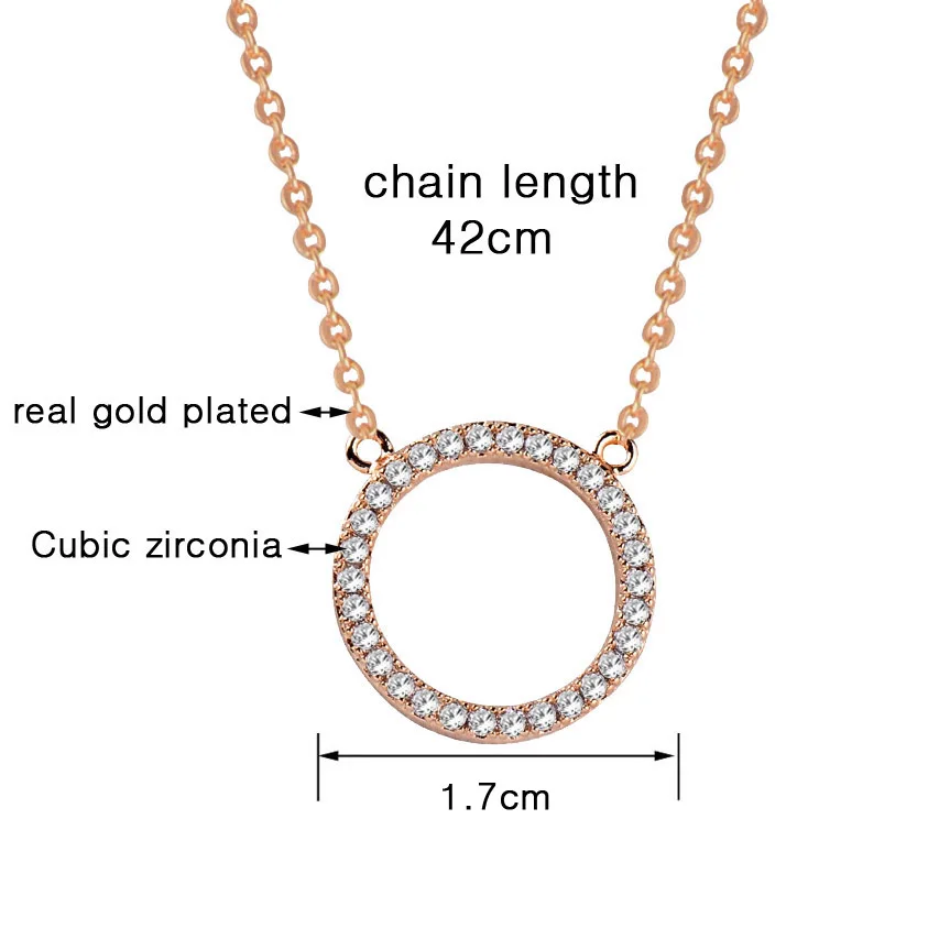 

SINLEERY Shiny Paved Tiny Crysral Circle Round Necklaces & Pendants Rose Gold Color Chain Jewelry For Women XL089 SSF