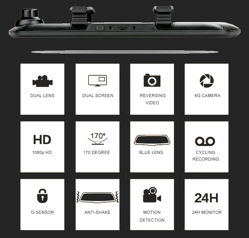 QPLOVE 7 дюймов черная рамка Автомобильное зеркало заднего вида DVR HD 1080P двойной