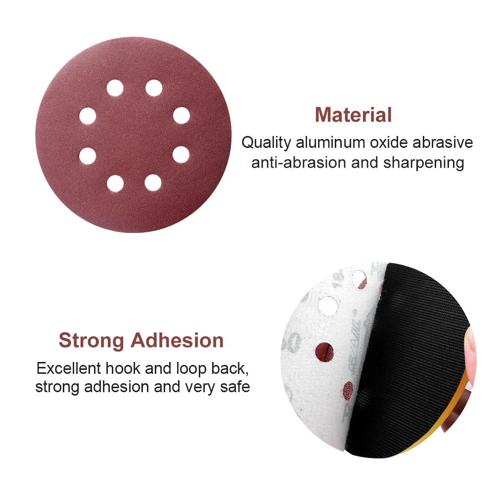 10Pcs 8 Holes 5 Inch Sanding Discs Hook and Loop 60/80/100/180/240/320/1000/2000 Grit Sandpaper Assortment for Orbital Sander |