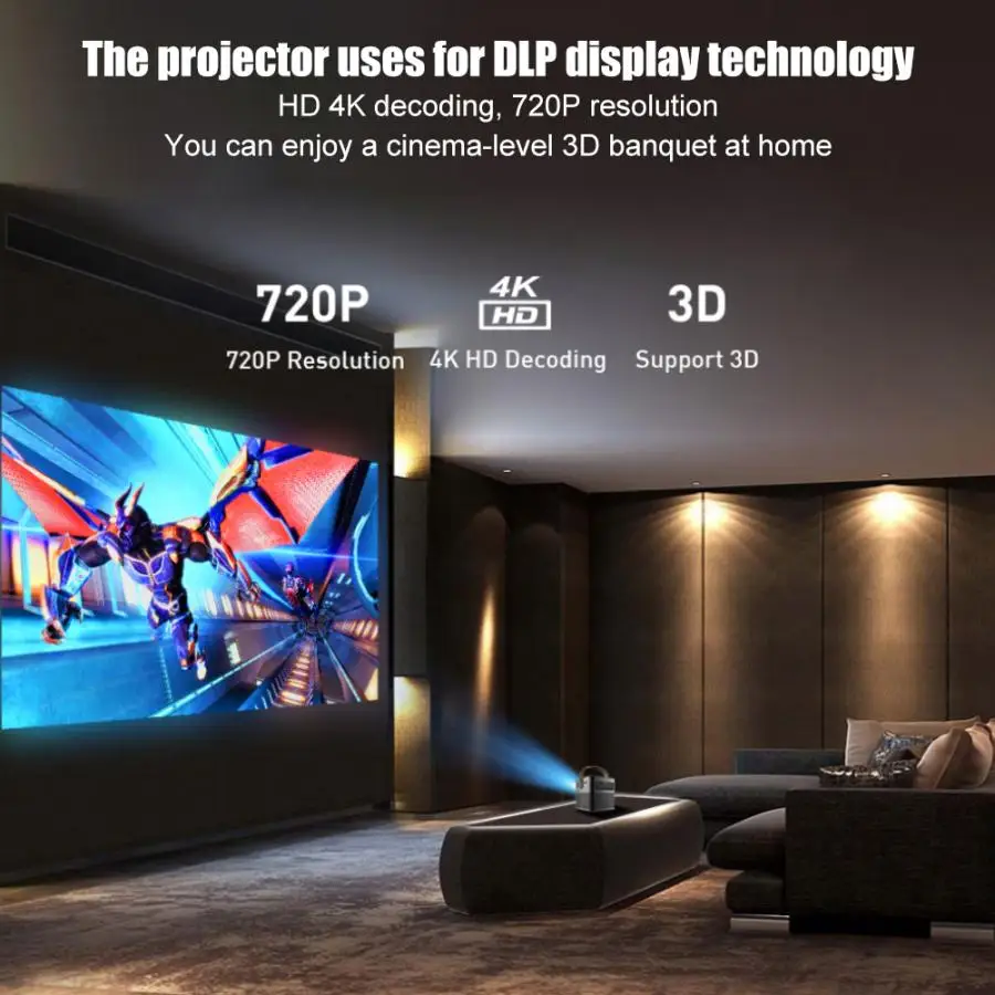Умный проектор 2 ГБ + 16 1280*720 Bluetooth HD 4K декодирование домашнего кинотеатра для