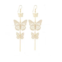 top fashion real earings pendientes european and american fashion punk multi level long hollow out the butterfly earrings