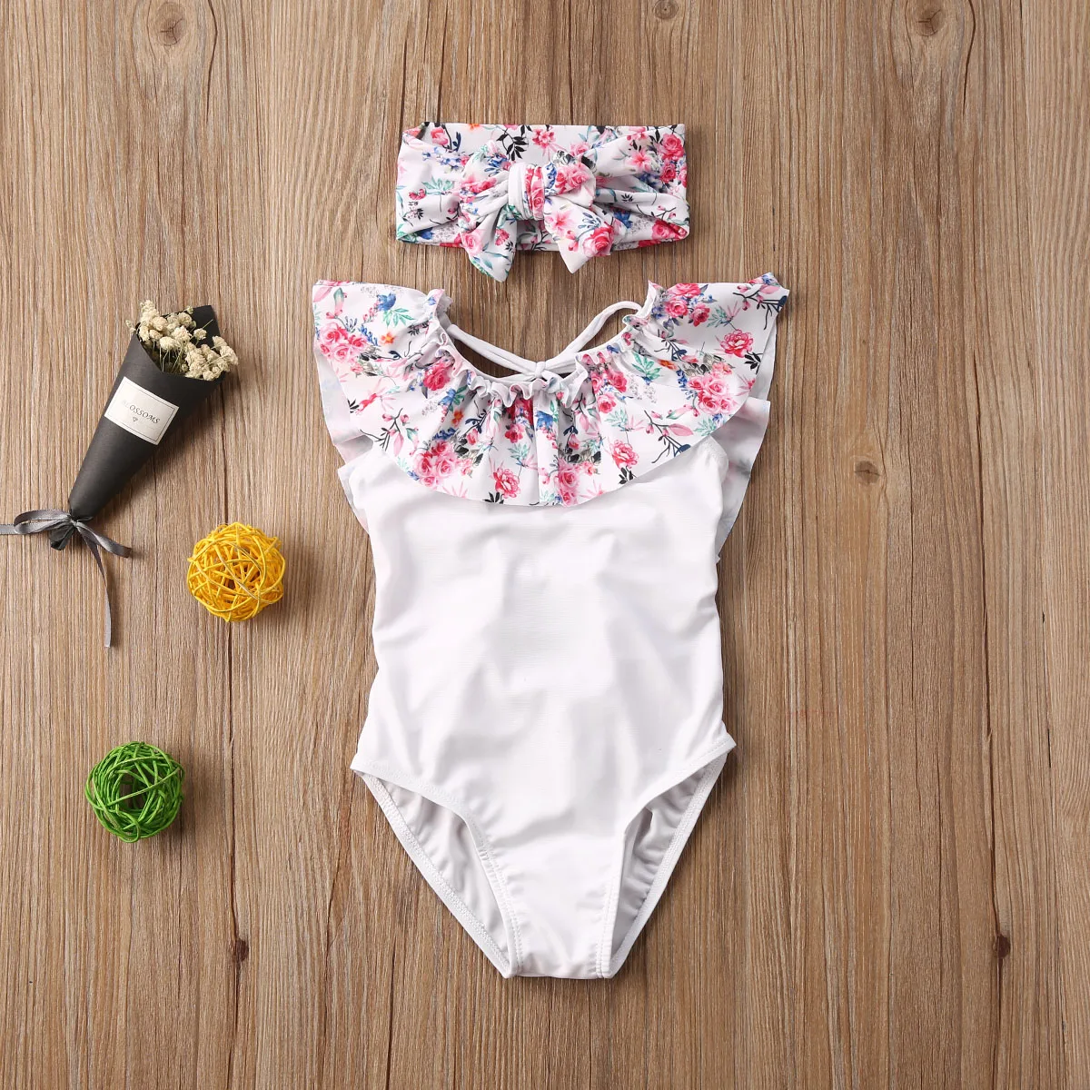 Цельный купальник для новорожденных девочек милый бандажный с оборками на