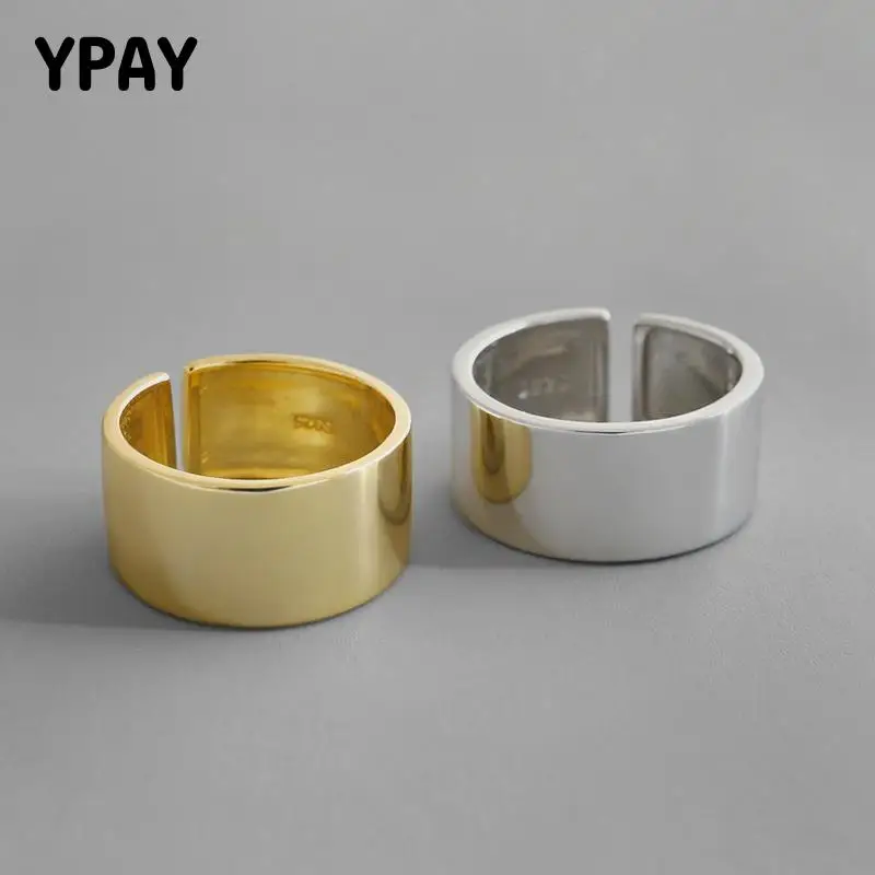 

YPAY 100% Real 925 Sterling Silver Open Rings for Women Korea Simple Smooth Wide Finger Ring Bague Fine Party Jewelry YMR1014