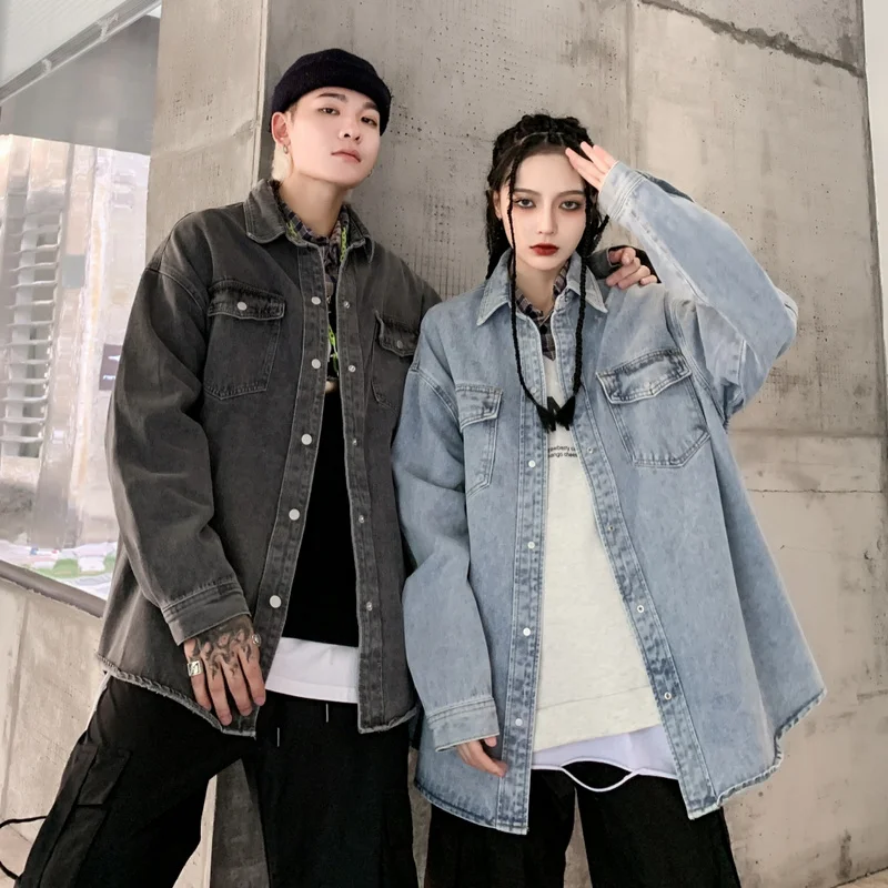 

Solid Color Denim Jackets Streetwear Hip Hop New Fashion Mens Vintage Punk Rock Loose Cowboy Jeans Jacket Unisex Blue Coats Tops