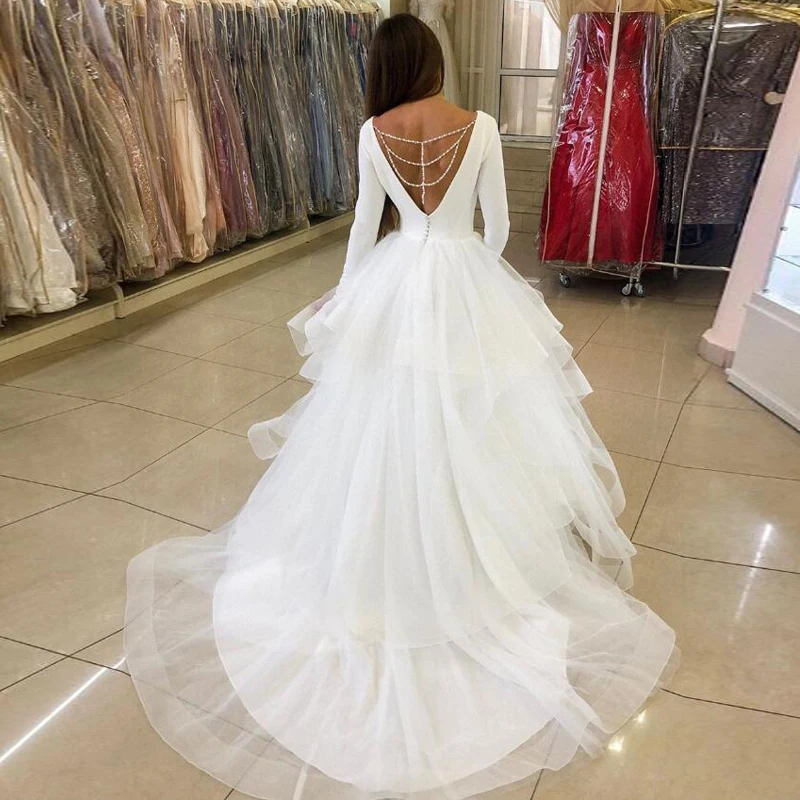 НОВЫЕ Изящные V образным вырезом Свадебное платье из тюля с узором бусины одежда