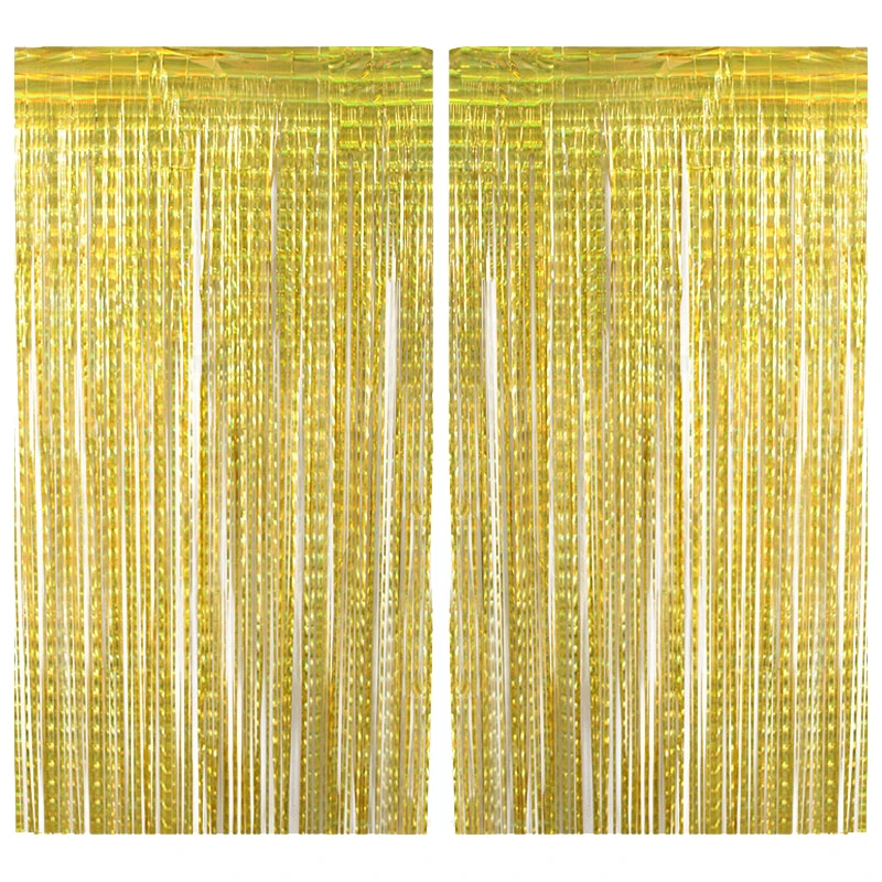 Золотая фольгированная занавеска 100x200 см металлическая мишура с бахромой