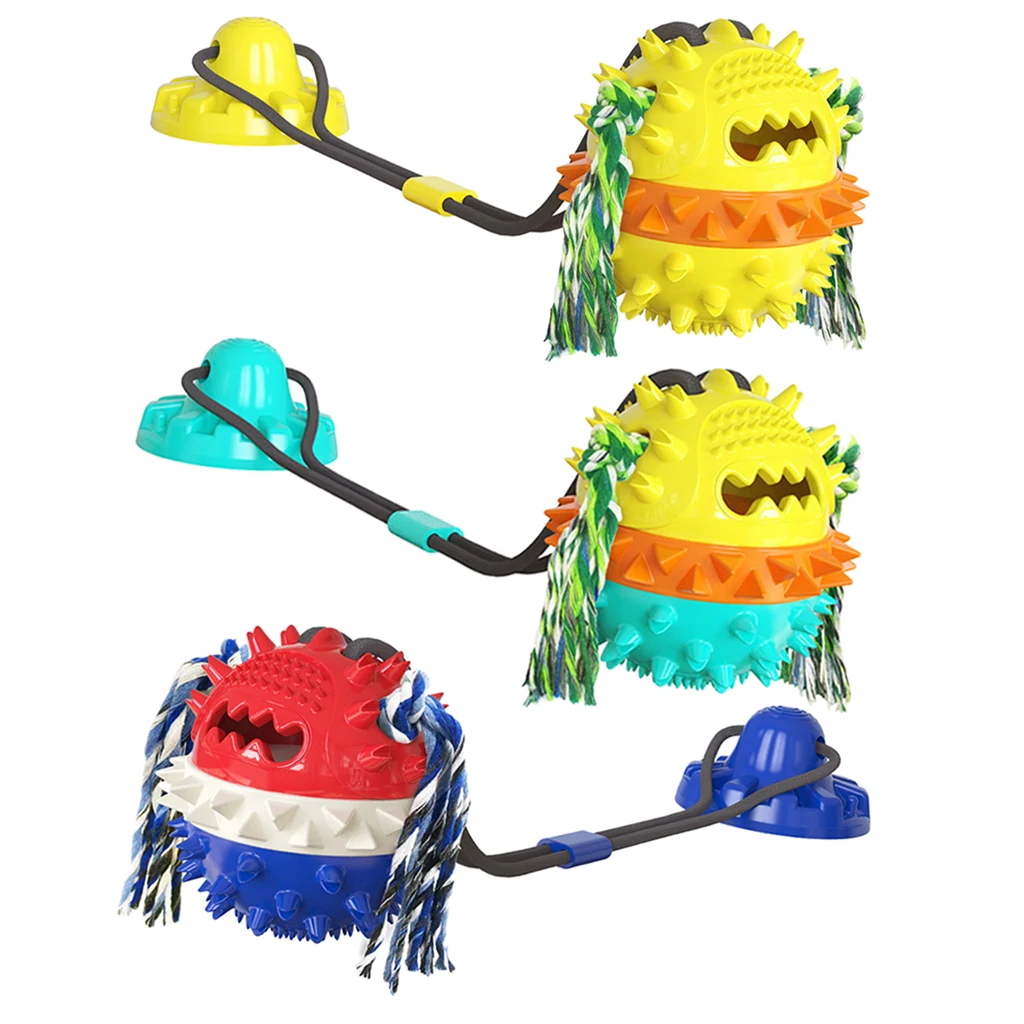 

Dog Chew Ball Toy w/ Suction Cup for Chewing Teeth Cleaning Dog Squeaky Toy