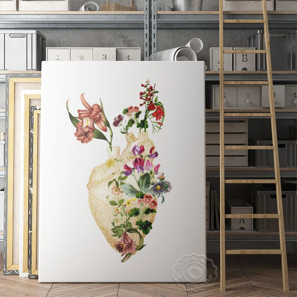 

Human Heart Watercolor Poster, Flower Heart Wall Picture, Surgery Doctor Office Wall Decor, Organ Medical Anatomical Art Prints