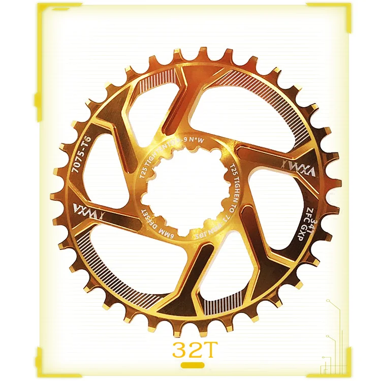 Gold 32T 1PCS VXM MTB GXP велосипед fixed фиксированная зубчатая рукоятка 34T 36T 38T 40T бензопила для sram gx xx1 X1 x9 GXP pedivela смещение 6 мм - Цвет: Gold 32T 1PCS