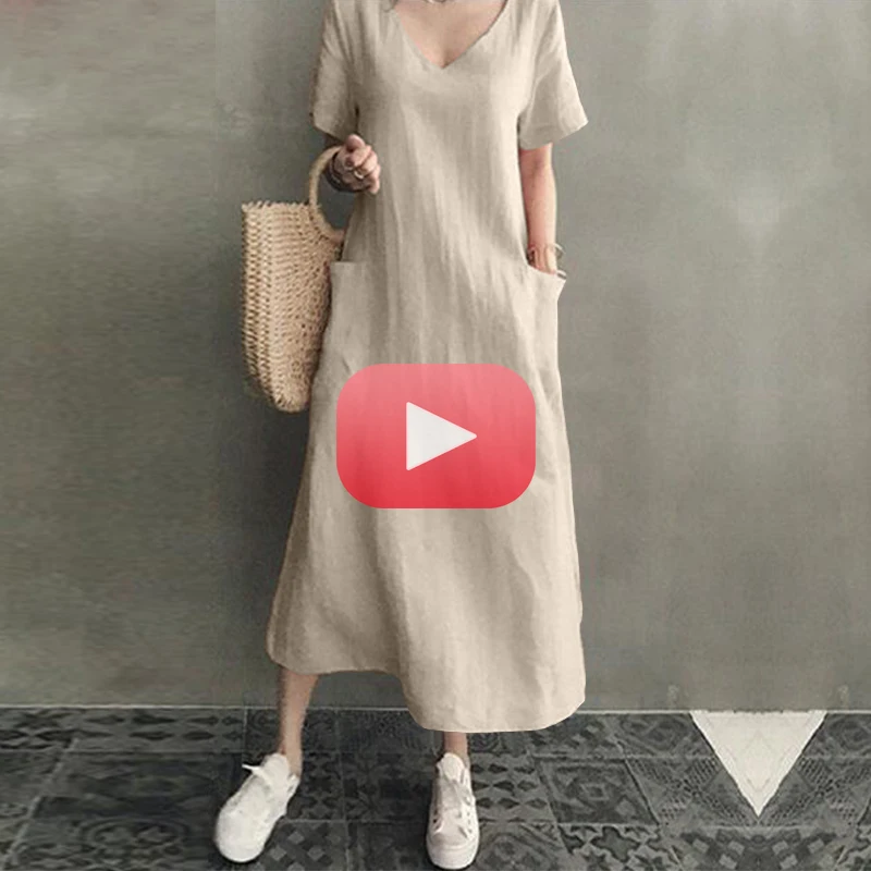 

Women Long Maxi Summer Dress Casual Cotton Linen Ladies Big Pockets Beach Party Robe Femme Vestidos Plus Size 5XL