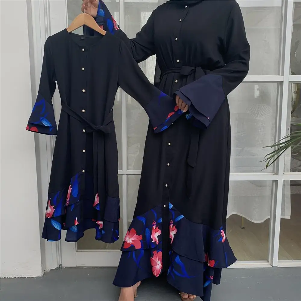 

Eid Mubarak Kids Abaya Dubai Abayas для женщин и детей, кафтан, мусульманский хиджаб, платье Caftan, верхняя одежда, мусульманская одежда