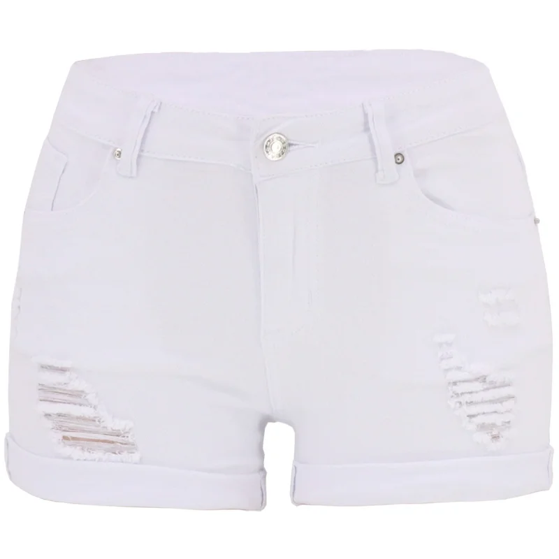 

U.s. Holed Hem Denim Shorts Low Waist Women's Jeans Bodycon Straight Pants Slimming Classic Jeans