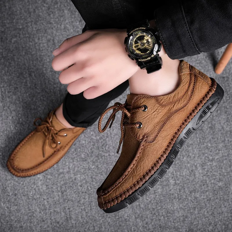 

Men Shoes fashion Handmade High Quality Genuine Leather Shoes lace up oxfords outdoor Comfort Business Man Casual Shoes