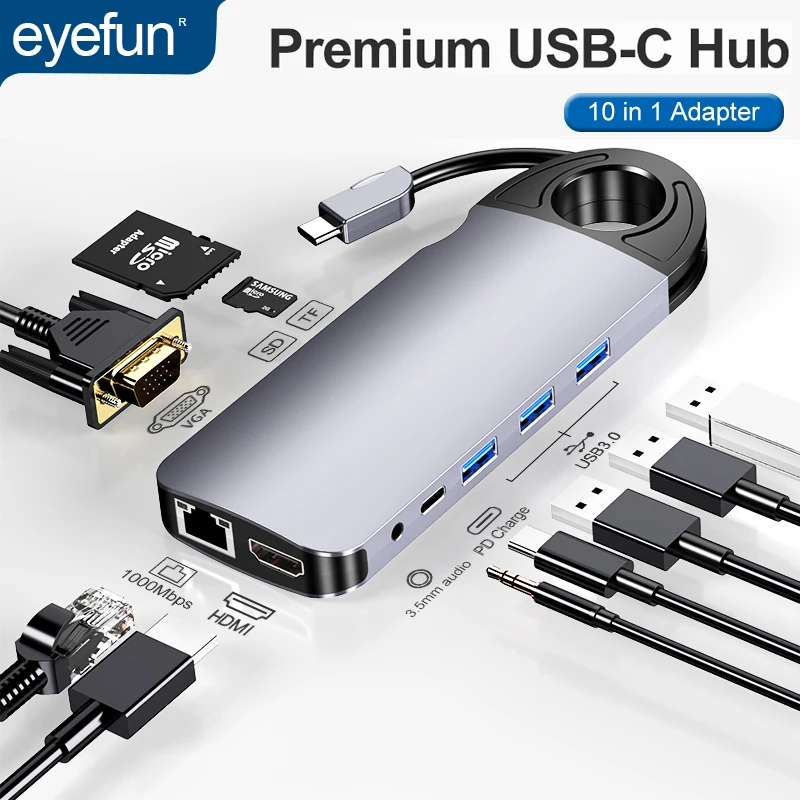 Eyefun Тип c концентратор Thunderbolt 3 USB кабель с разъемами типа C и RJ45 VGA HDMI hub