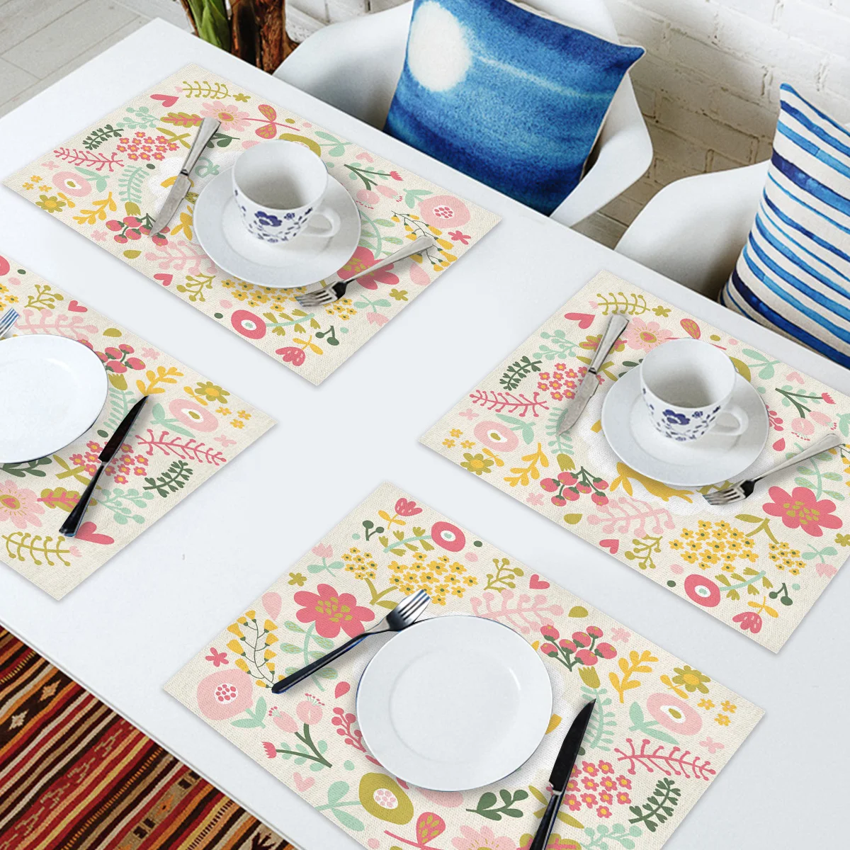 4/6 шт. салфетки Пасхальный Кролик Цветы Листья обеденный Настольная дорожка