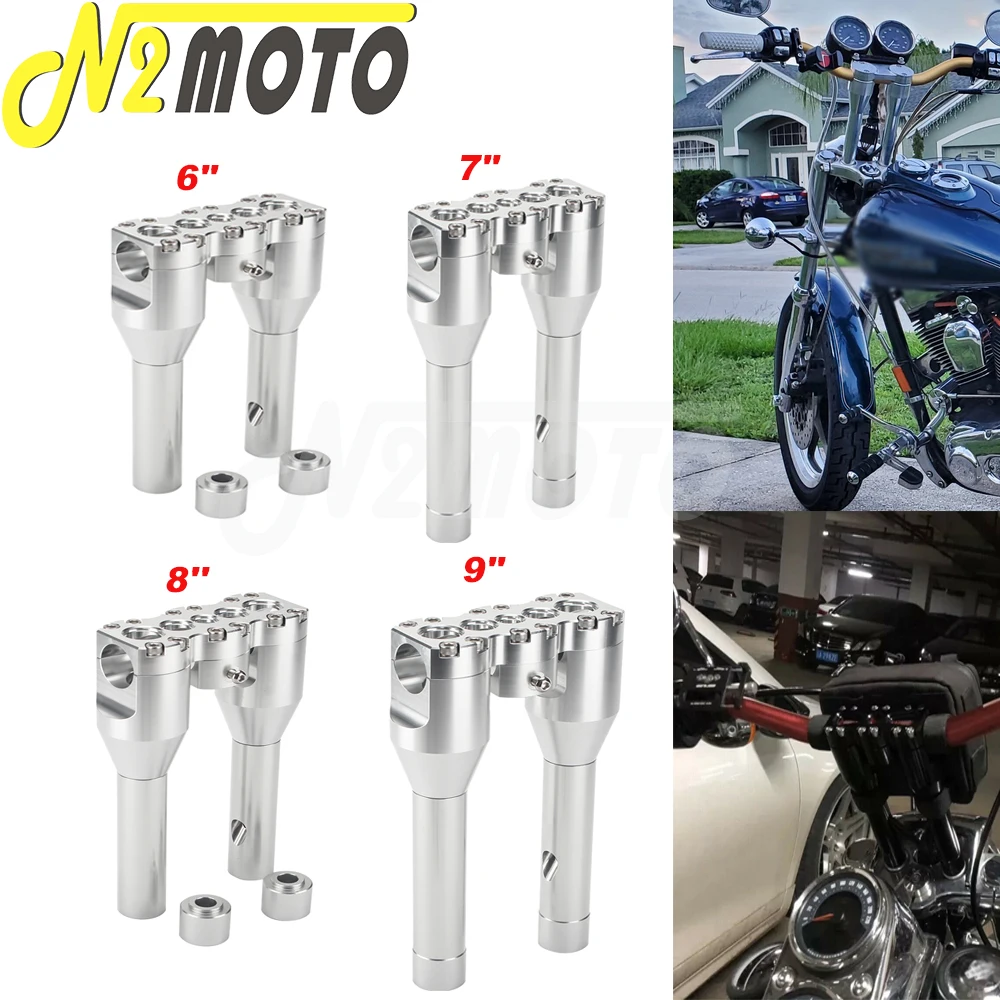

Silver 6"-12" + 1" Universal Motorcycle 38mm Handlebar Riser Extend Bar Risers Kit For Harley Custom Softail Dyna Sportster XL