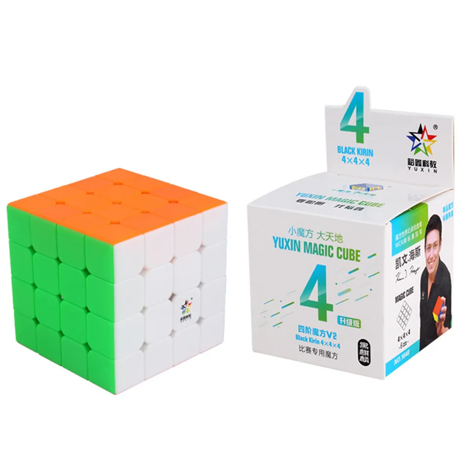 Yuxin-Cubo maestro Kirin V2 4x4x4 para ni&ntilde;os, Cubo de velocidad 4x4 negro sin pegatina, rompecabezas educativo de 4x4, juguete m&aacute;gico-0