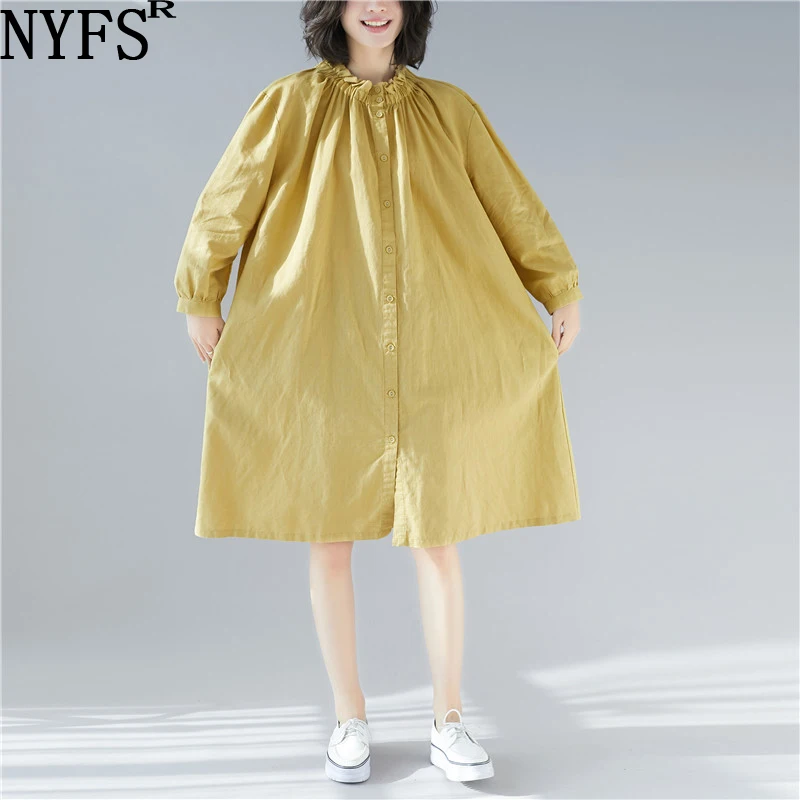 NYFS 2020 новое осеннее платье винтажное однотонное Свободное длинное vestido de mujer Robe