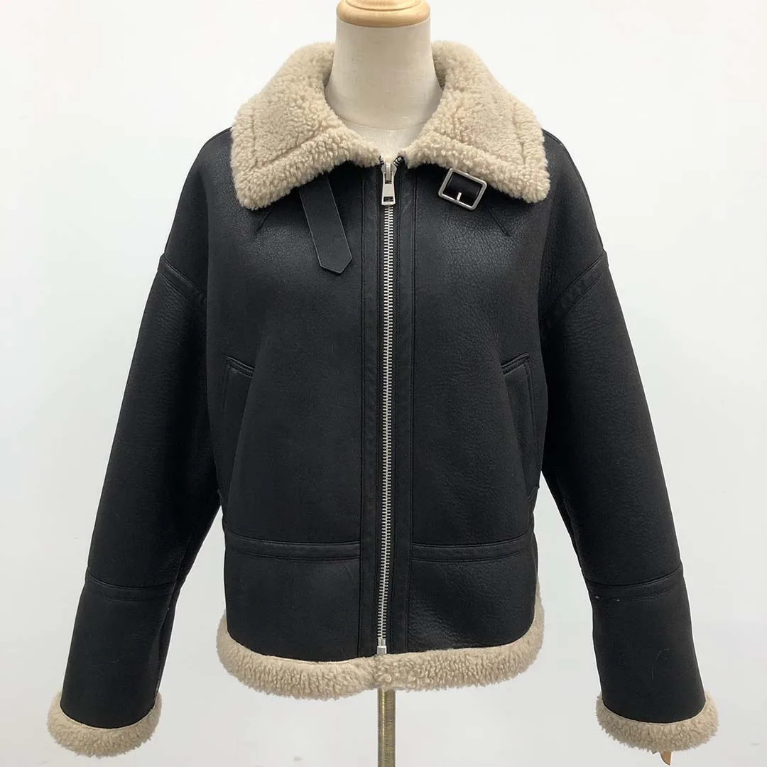 

Женское пальто с лацканами и карманами, теплое Женское пальто из искусственного меха, высококачественное интегрированное меховое пальто