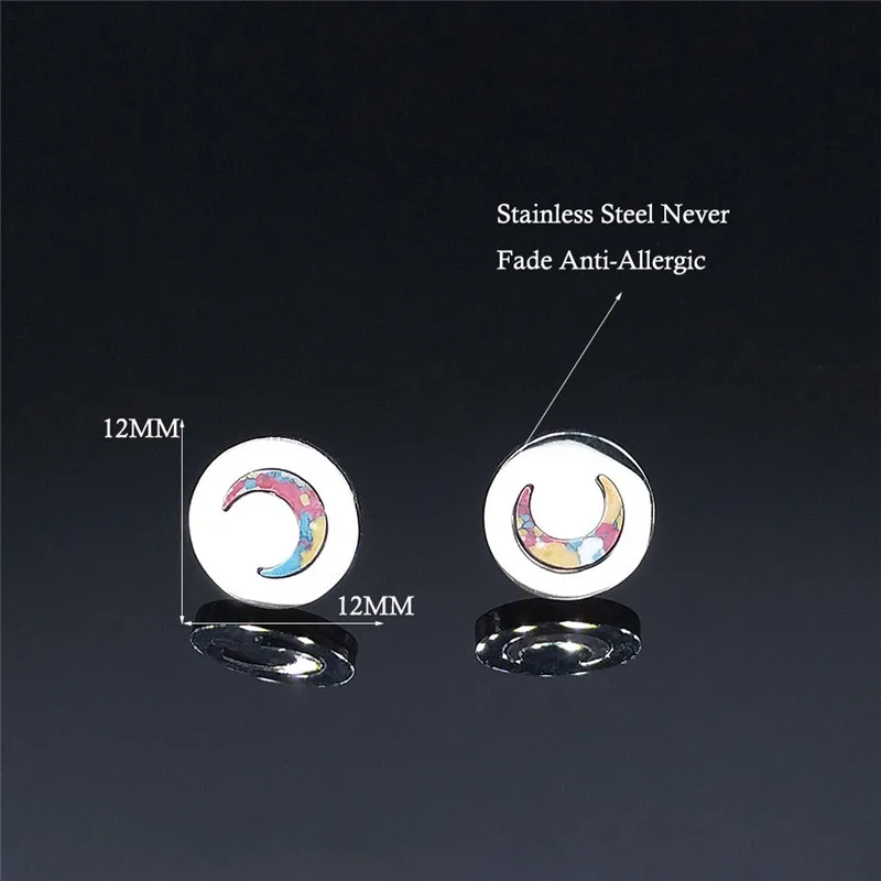 

2021 Moon Stainless Steel Small Round Earrings for Women Silver Color Stud Earrings Jewelry set pendientes mujer EXS01