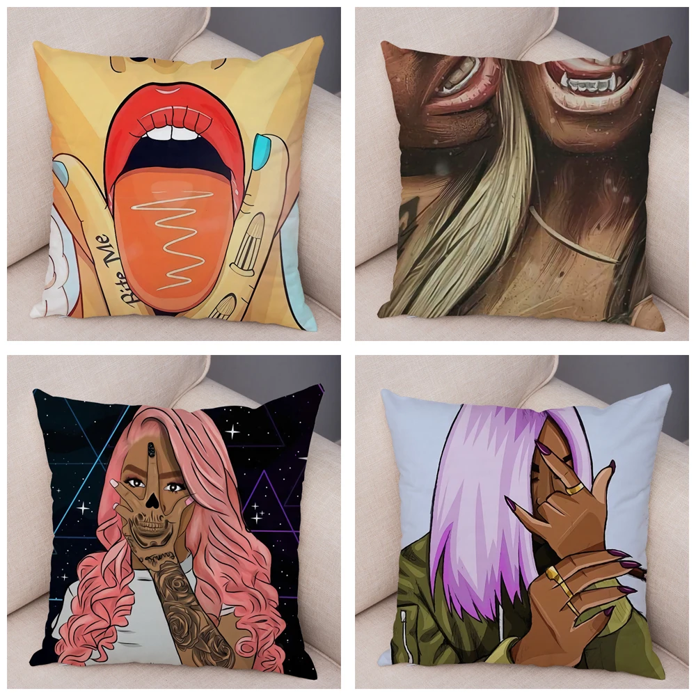 Чехол на подушку с изображением красивой девушки татуировкой Dark Goth супер мягкий