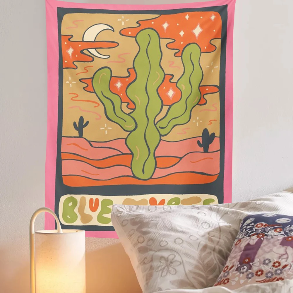 Цветной гобелен с рисунком карты Таро настенный винтажный кактусами покрывало