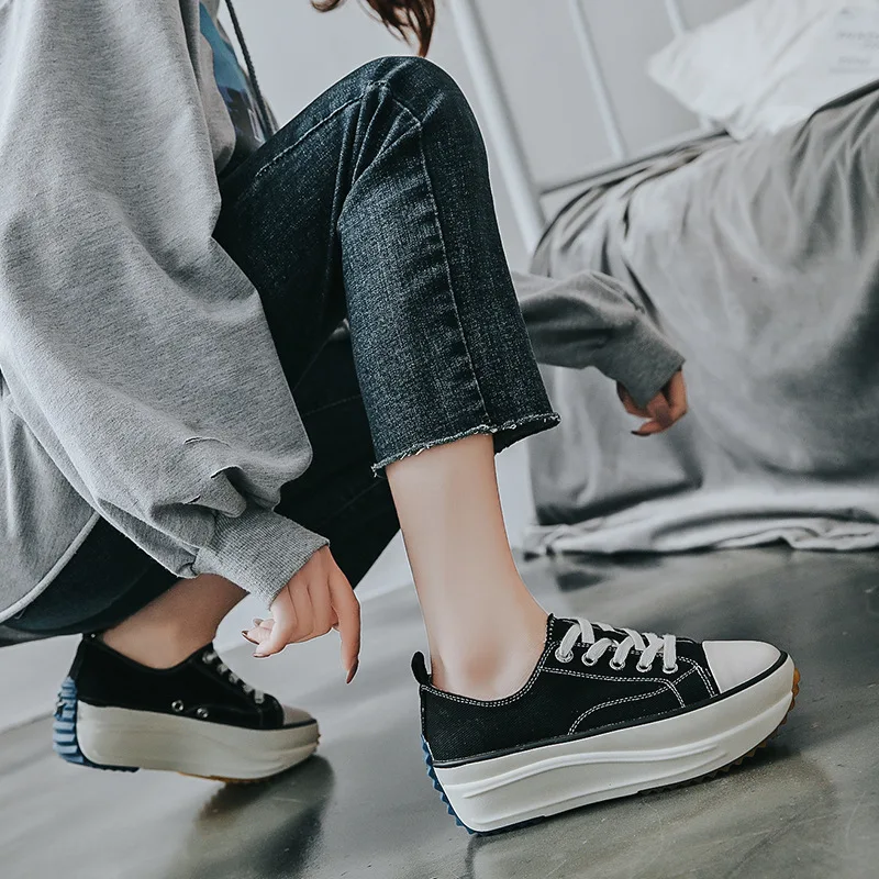 

Canvas Shoes Women Platfrom Sneakers Black/white Shoes Spring New 2021 Female Casual Shoes Student Chunky Sneakers Shoes