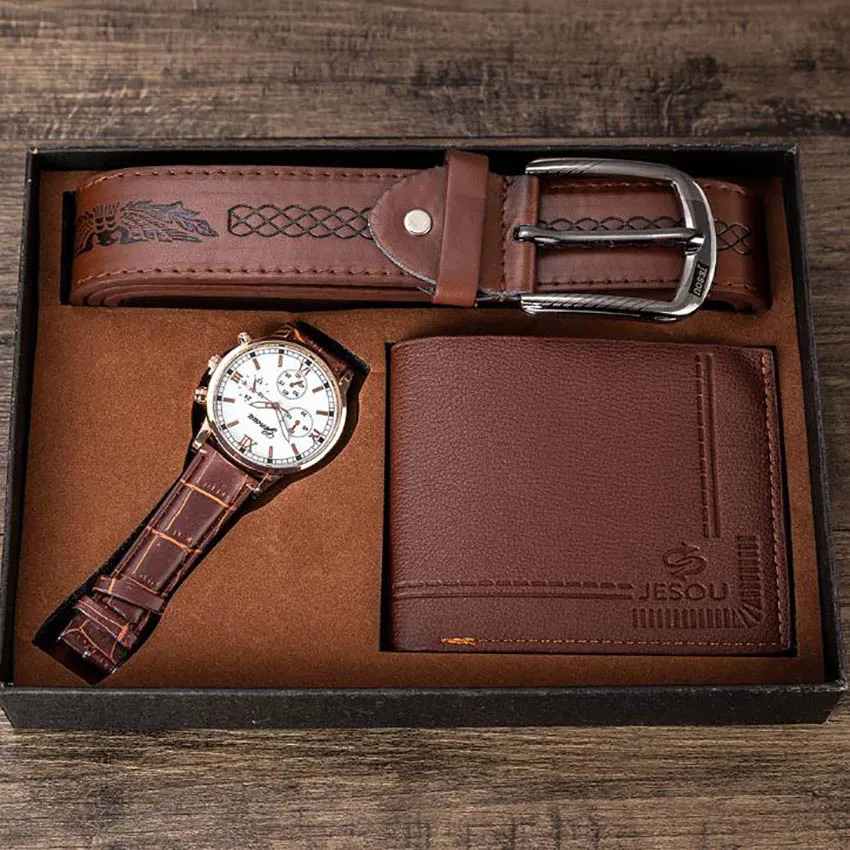 Рождественские мужские часы бумажник Ремень Подарочный Набор для мужчин бизнес