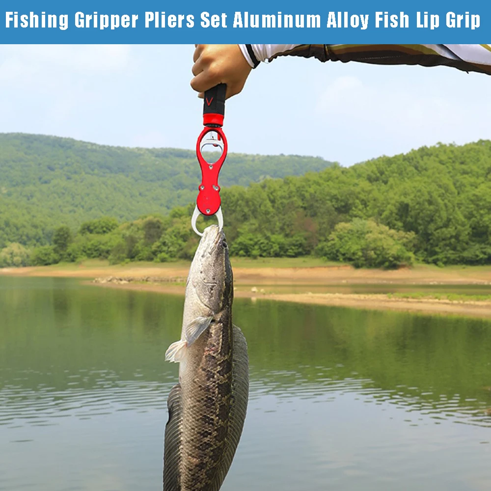 

2pcs Fishing Gripper Pliers Set Aluminum Alloy Fish Lip Grip Fishing Tackle Hook Recover Cutter Line Split Ring Fishing Tool