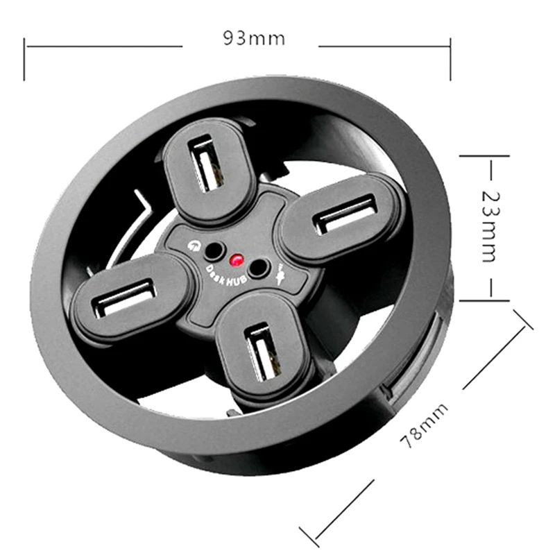 

Desktop 4-Port USB2.0 Hub with Headset Microphone Hole Desktop Perforated Splitter Multi-Function Distributor