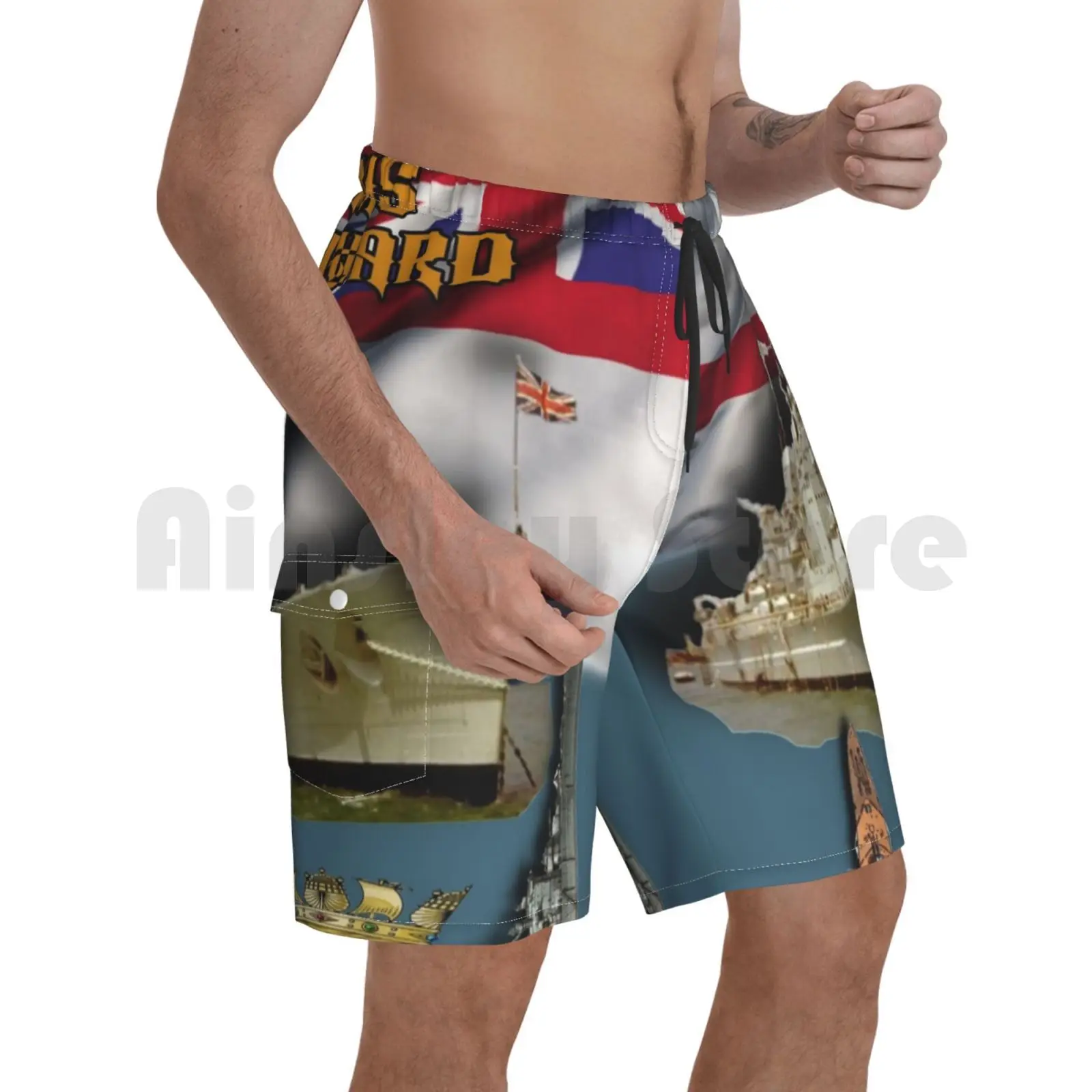 

" Hms Vanguard " Beach Shorts Men Beach Pants Swimwear Idea Ships Warships Great Britain England Armed Forces Royal